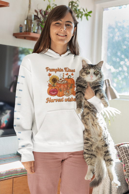 “Pumpkin Kisses & Harvest Wishes” Cozy Fall Hoodie
