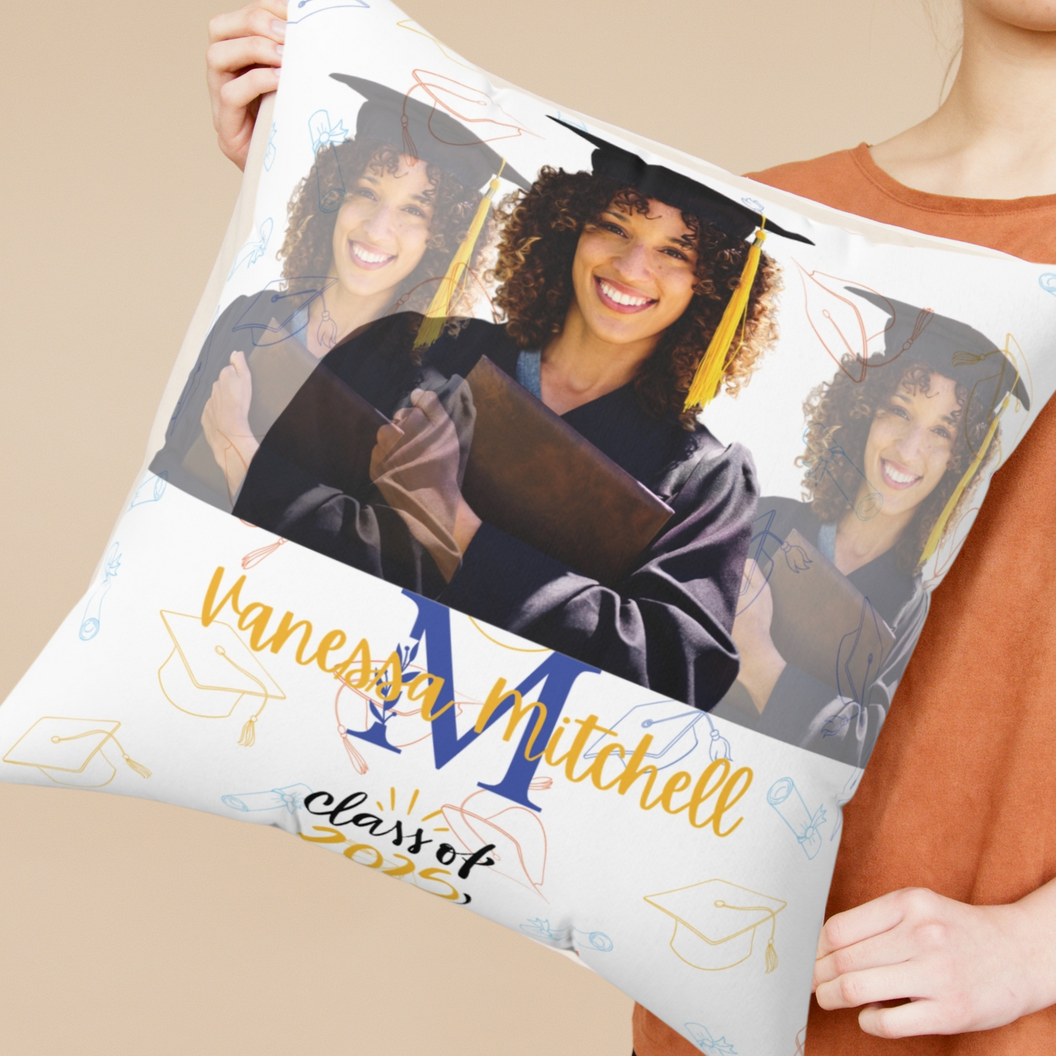 Pillow with custom graduation gift photo color printed
