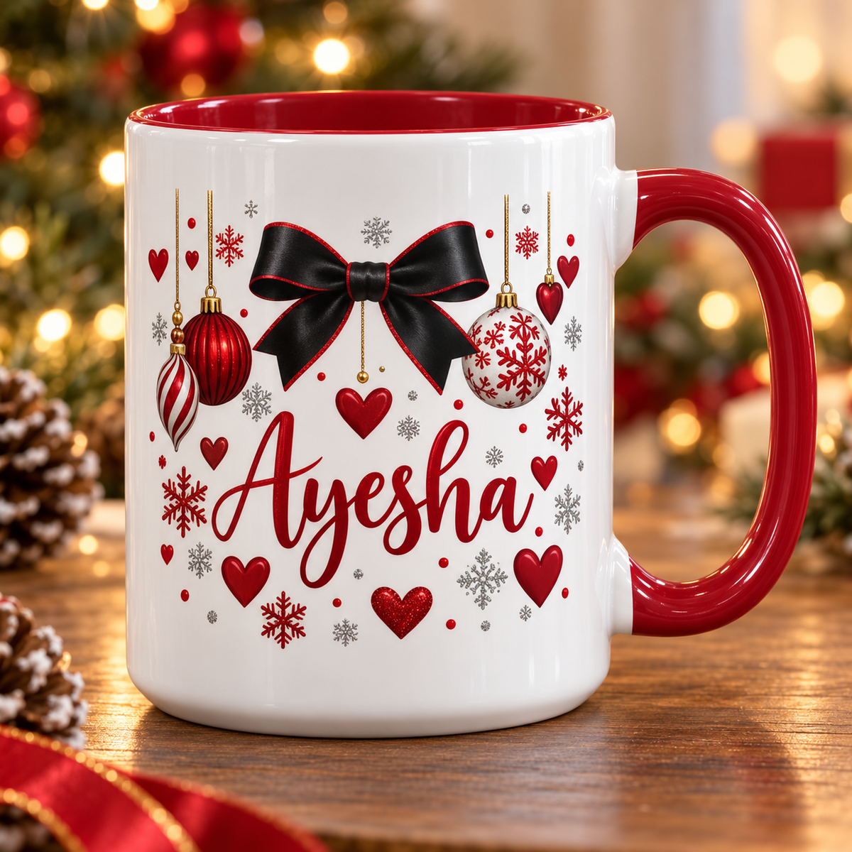 Personalized Christmas Mug with Name – Accent Coffee Mug (11, 15oz)