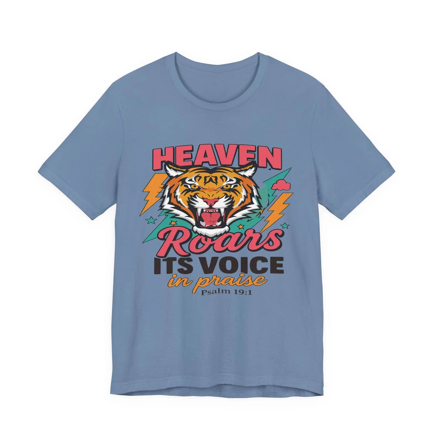 Psalm 19:1 Heaven Roars Shirt – Christian Graphic Tee with Tiger & Lightning Printify