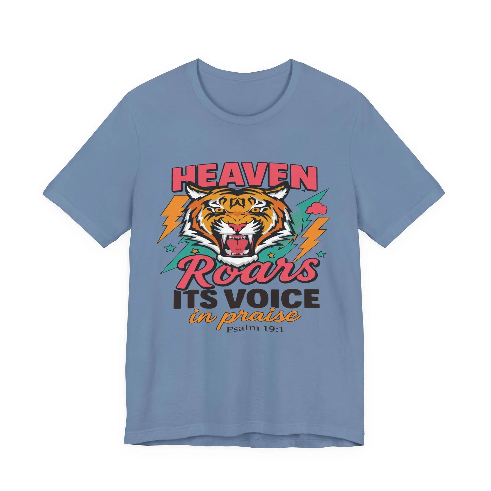 Psalm 19:1 Heaven Roars Shirt – Christian Graphic Tee with Tiger & Lightning Printify