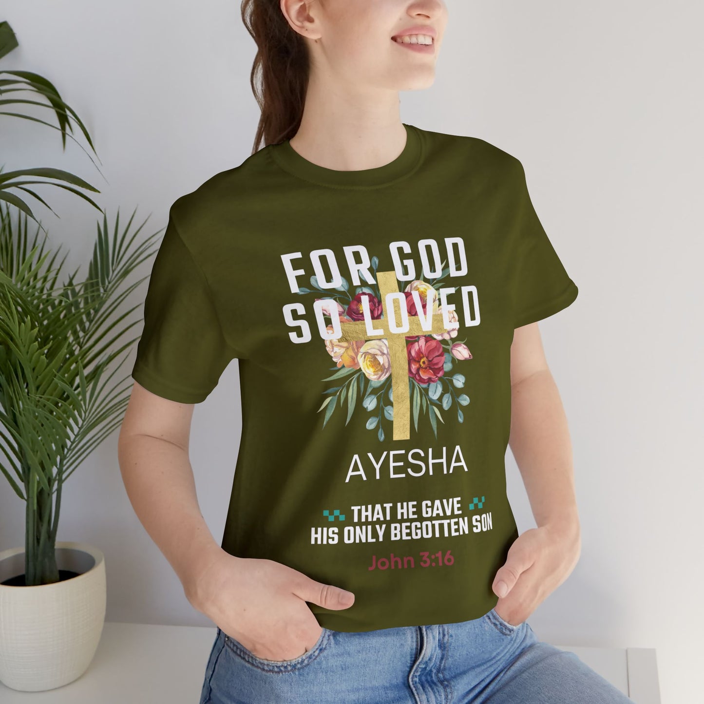 john 3:16 christian t-shirt personalized with name