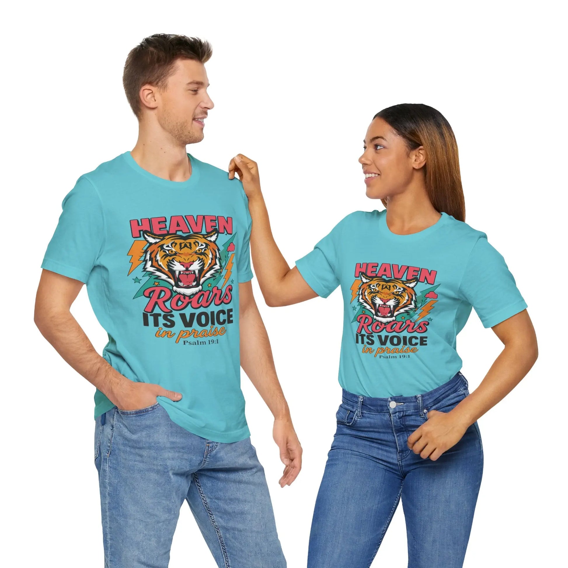 Psalm 19:1 Heaven Roars Shirt – Christian Graphic Tee with Tiger & Lightning Printify
