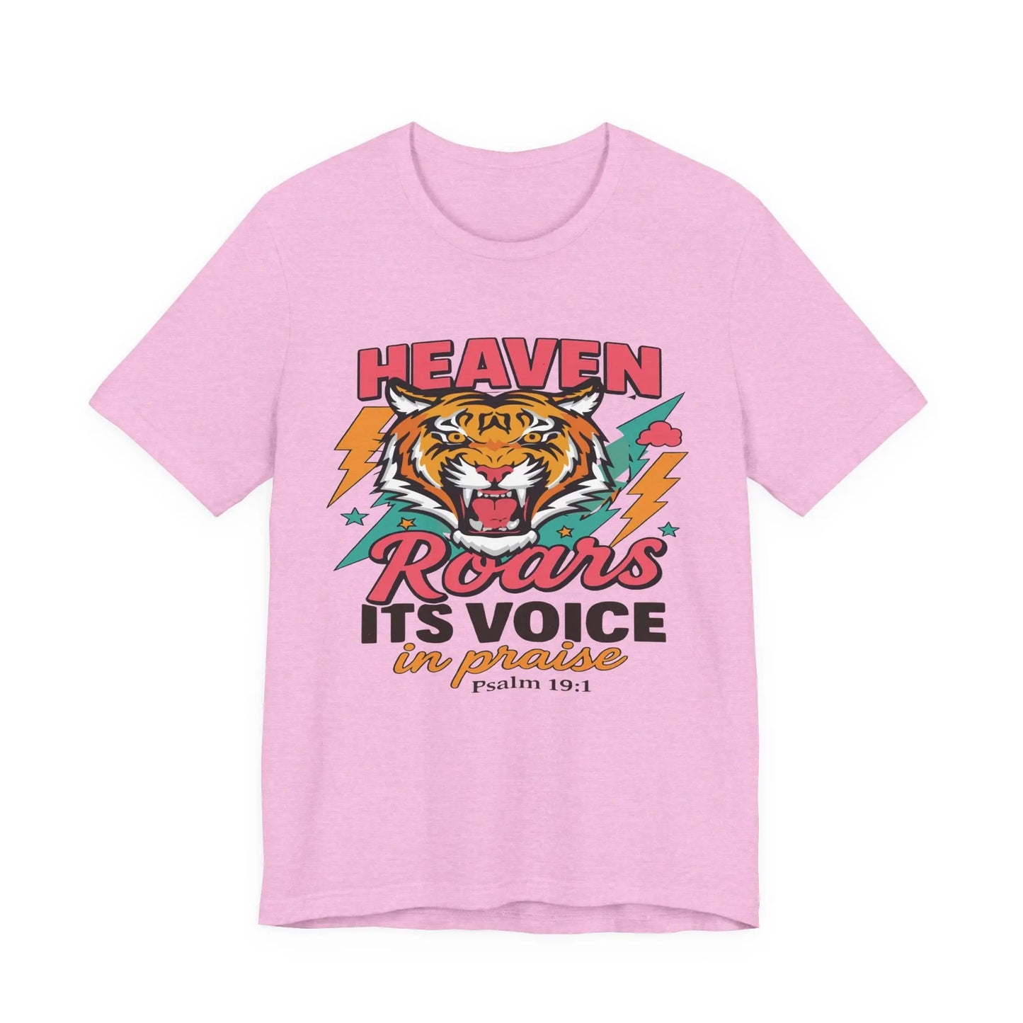Psalm 19:1 Heaven Roars Shirt – Christian Graphic Tee with Tiger & Lightning Printify
