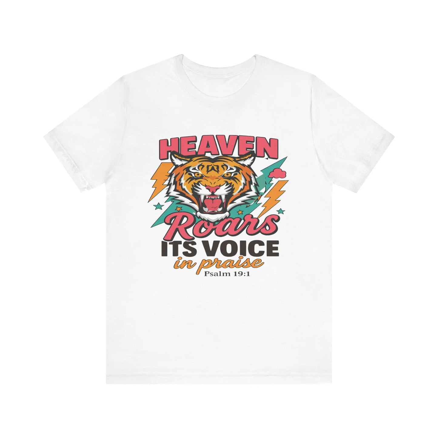 Psalm 19:1 Heaven Roars Shirt – Christian Graphic Tee with Tiger & Lightning Printify
