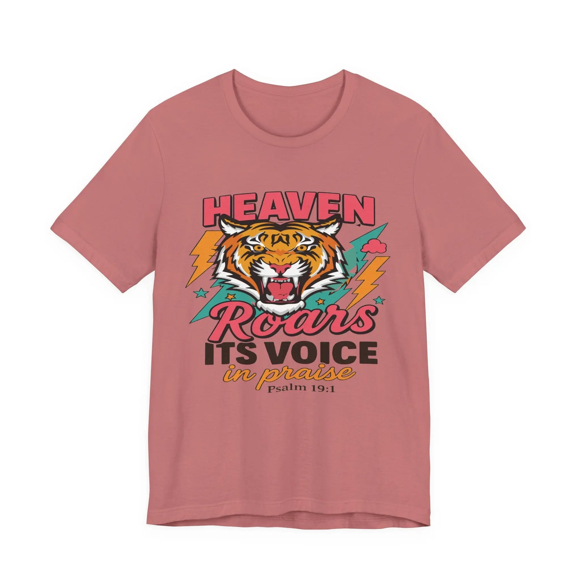 Psalm 19:1 Heaven Roars Shirt – Christian Graphic Tee with Tiger & Lightning Printify