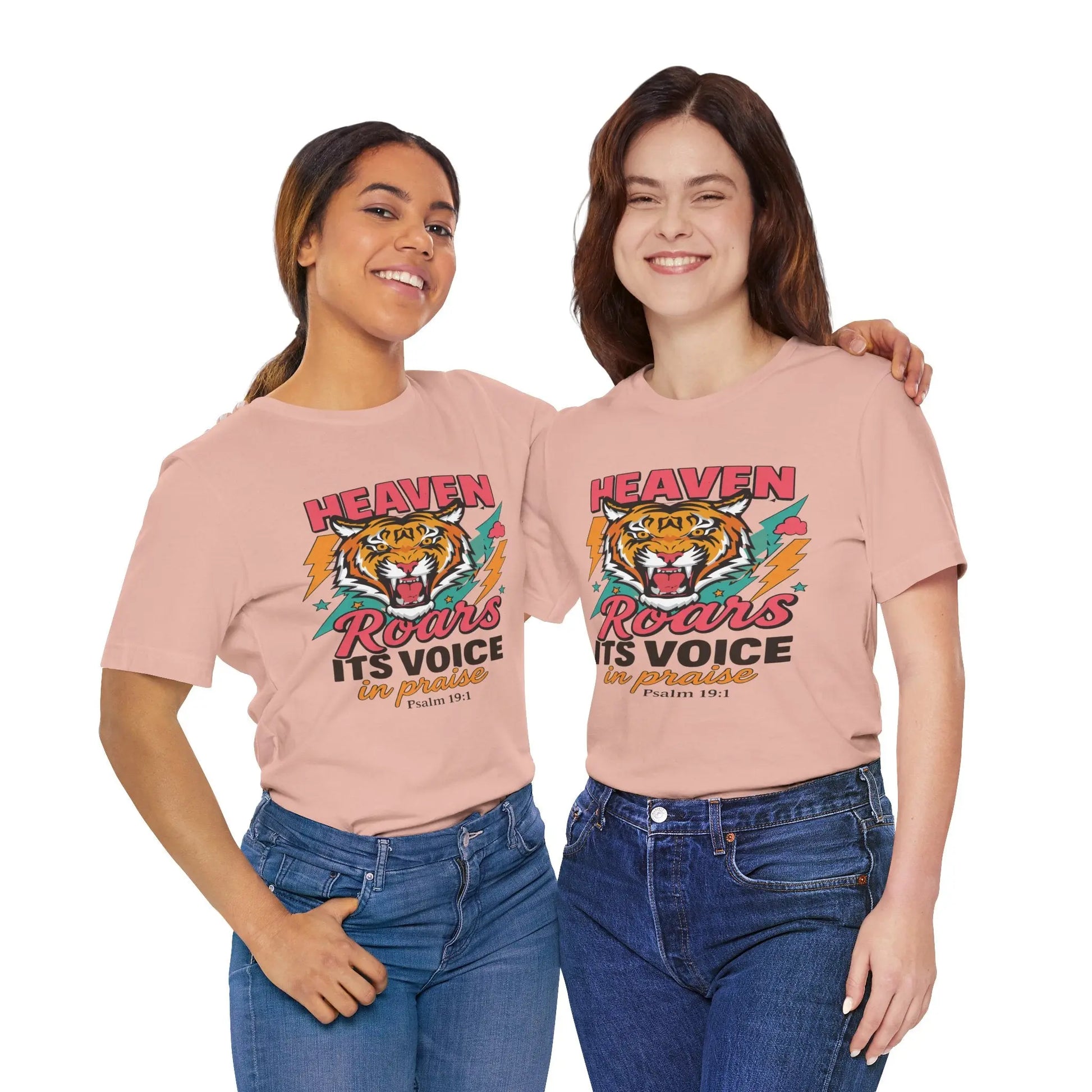 Psalm 19:1 Heaven Roars Shirt – Christian Graphic Tee with Tiger & Lightning Printify