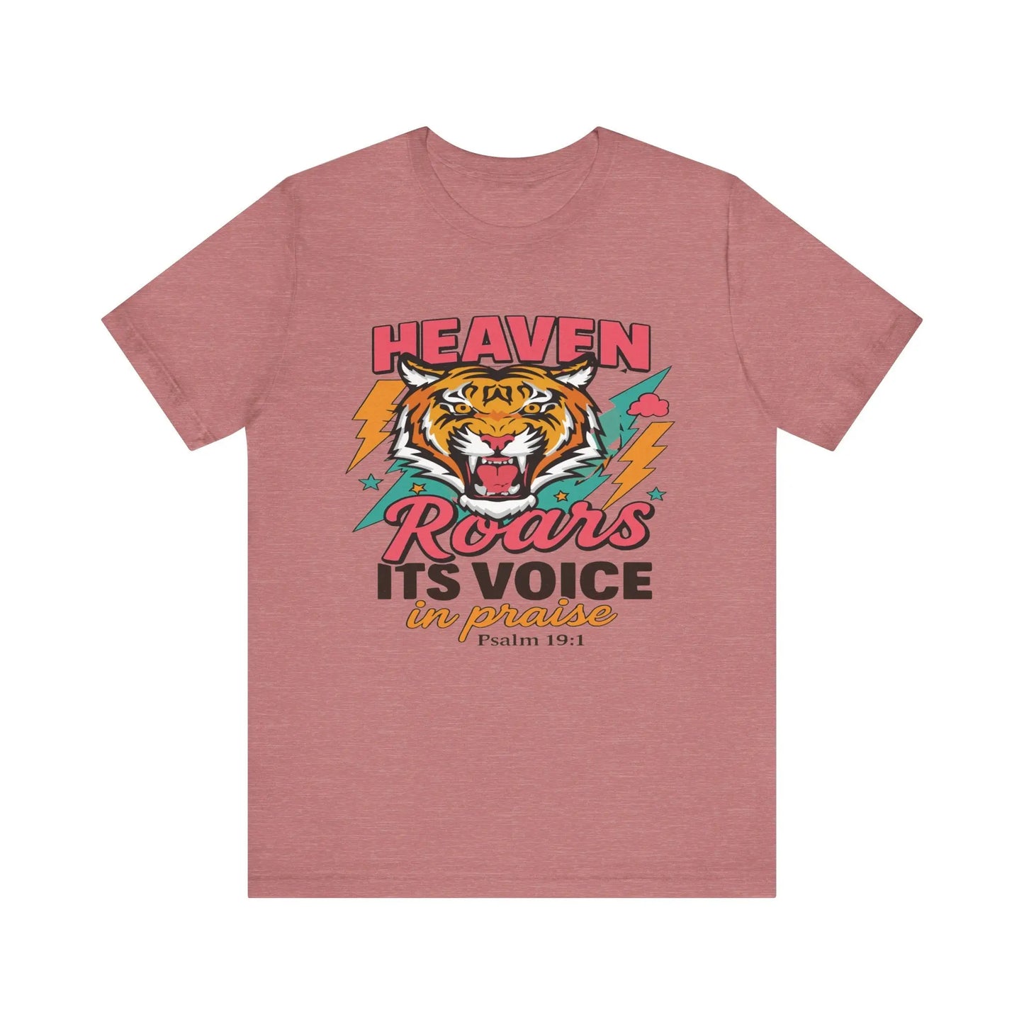 Psalm 19:1 Heaven Roars Shirt – Christian Graphic Tee with Tiger & Lightning Printify