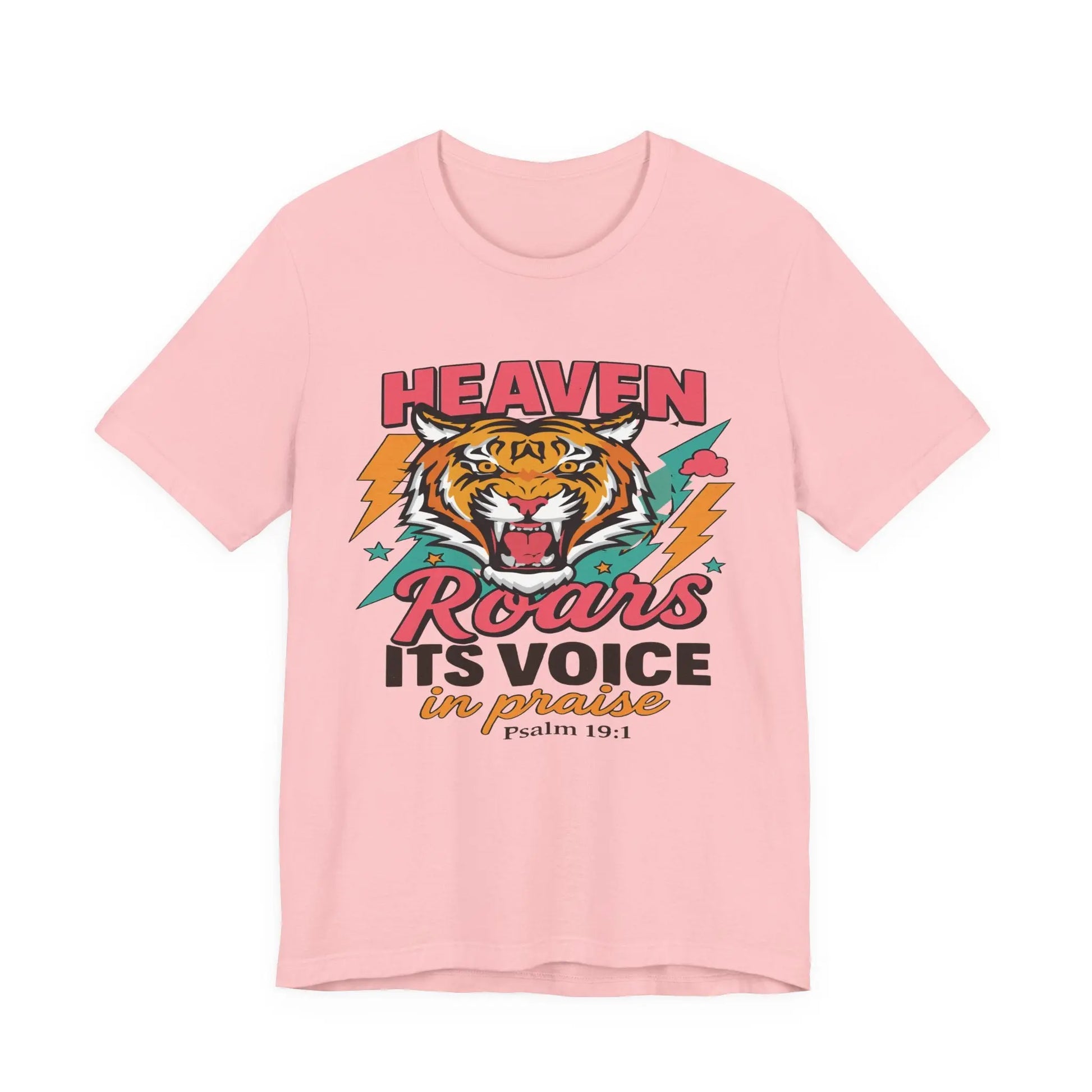 Psalm 19:1 Heaven Roars Shirt – Christian Graphic Tee with Tiger & Lightning Printify