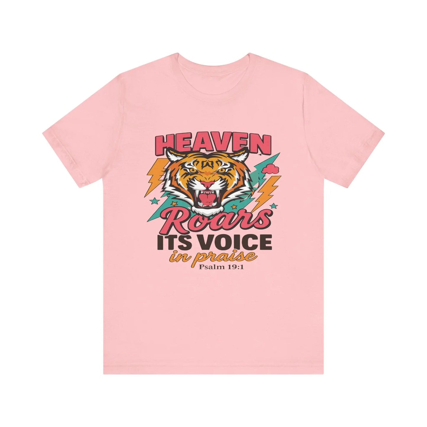 Psalm 19:1 Heaven Roars Shirt – Christian Graphic Tee with Tiger & Lightning Printify