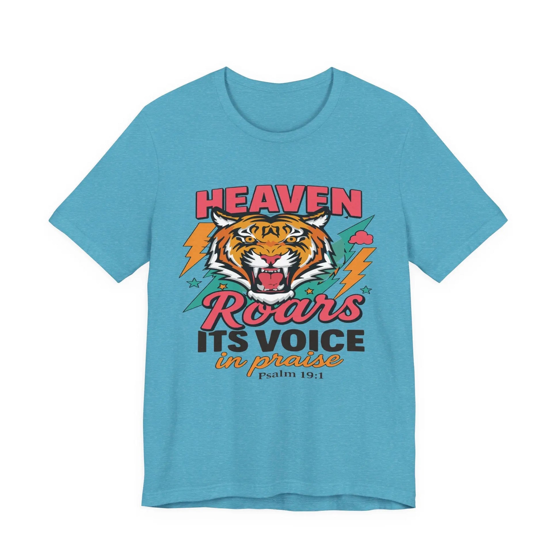 Psalm 19:1 Heaven Roars Shirt – Christian Graphic Tee with Tiger & Lightning Printify