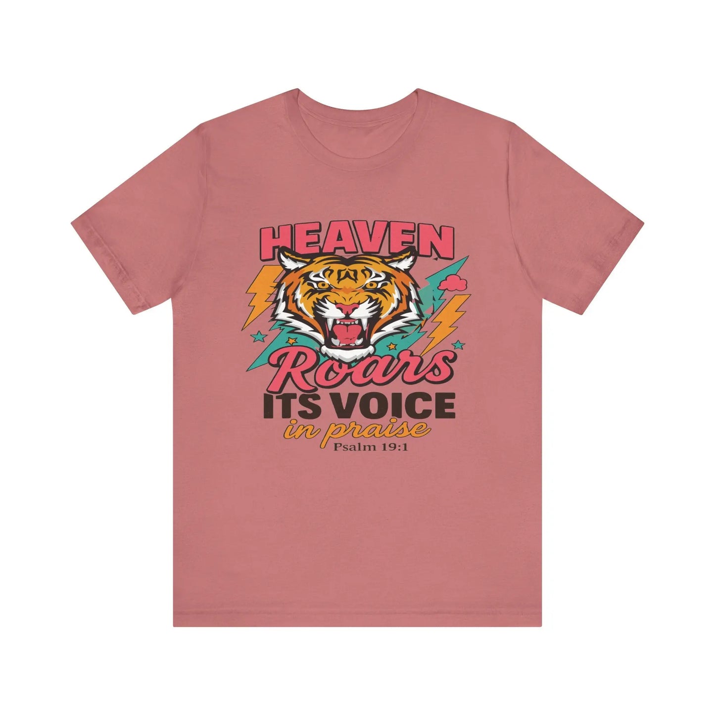 Psalm 19:1 Heaven Roars Shirt – Christian Graphic Tee with Tiger & Lightning Printify