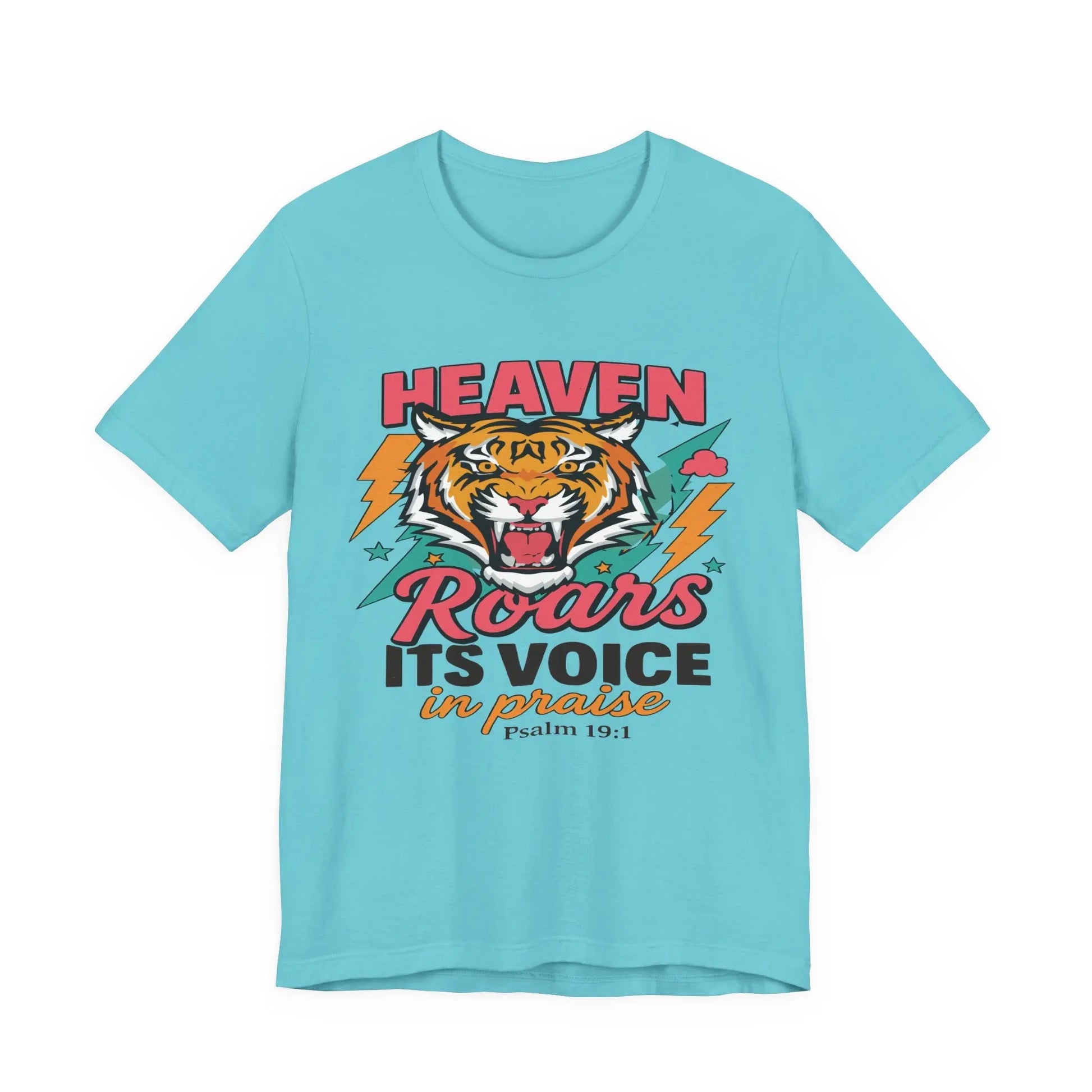 Psalm 19:1 Heaven Roars Shirt – Christian Graphic Tee with Tiger & Lightning Printify