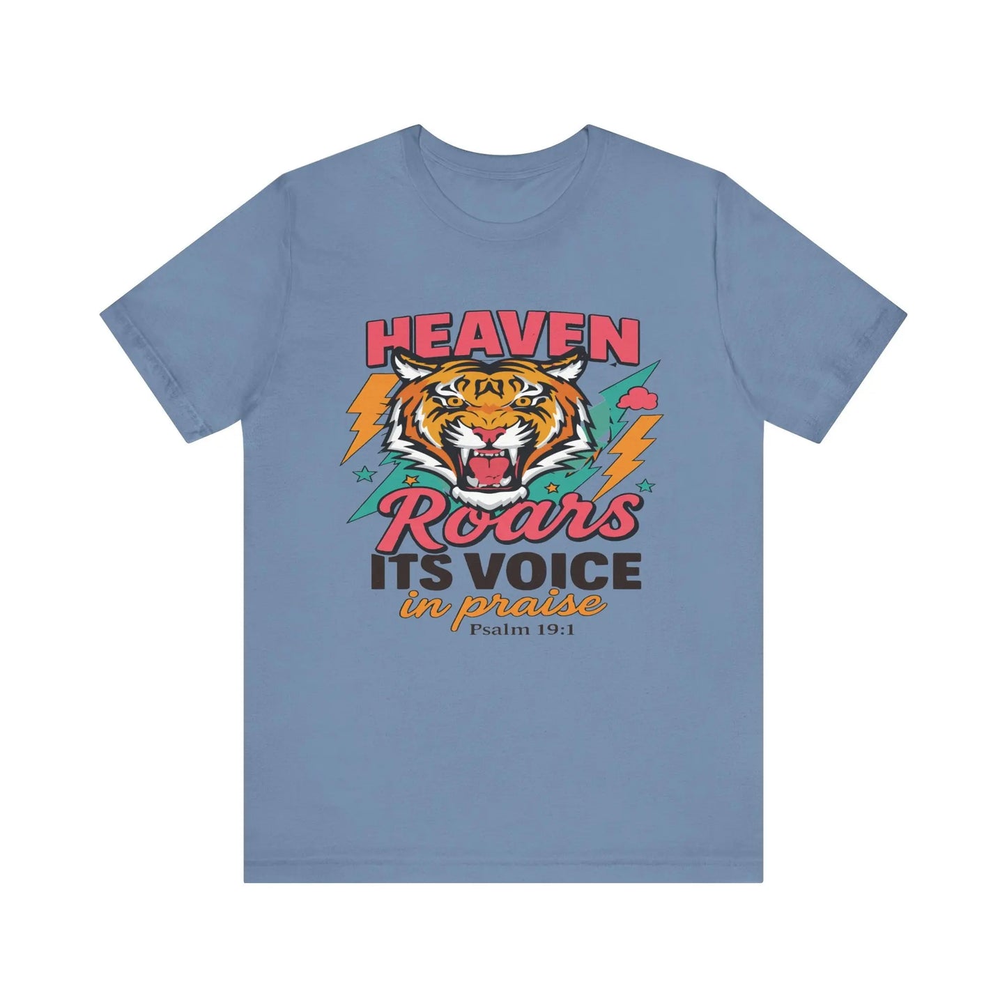 Psalm 19:1 Heaven Roars Shirt – Christian Graphic Tee with Tiger & Lightning Printify
