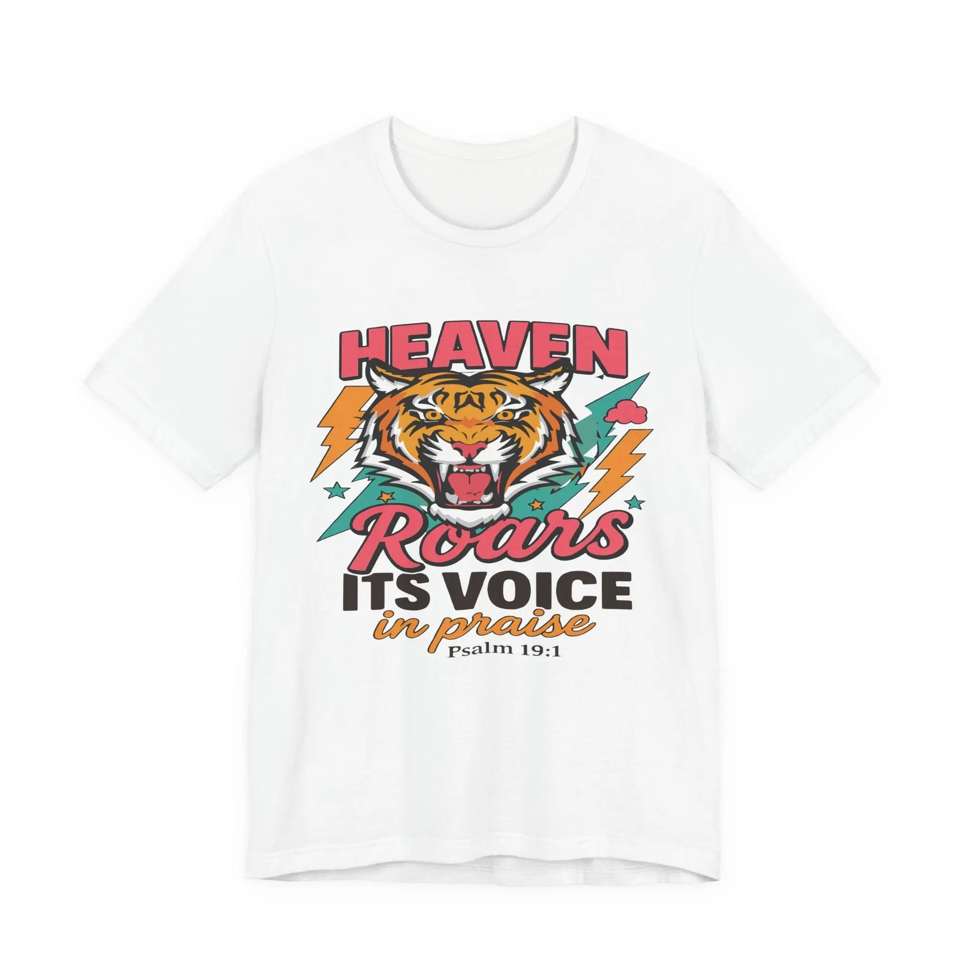 Psalm 19:1 Heaven Roars Shirt – Christian Graphic Tee with Tiger & Lightning Printify