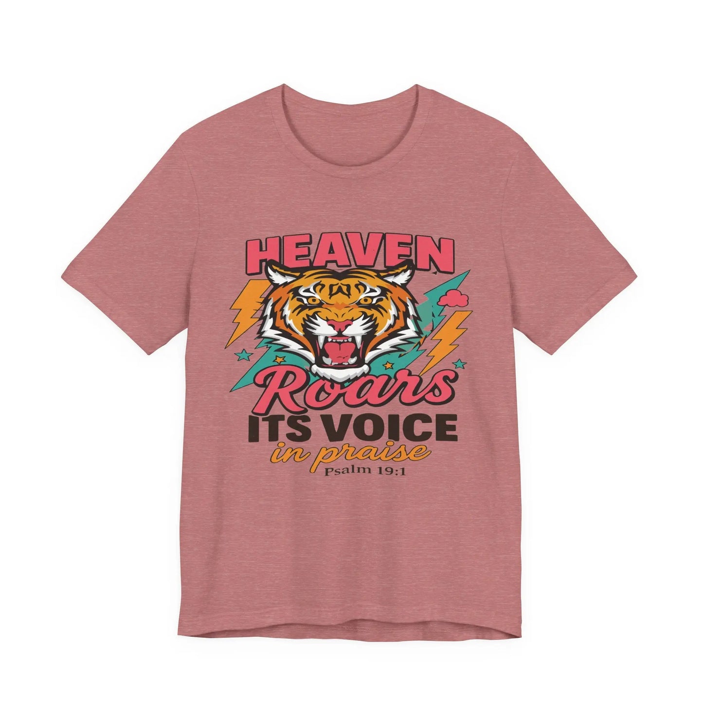 Psalm 19:1 Heaven Roars Shirt – Christian Graphic Tee with Tiger & Lightning Printify