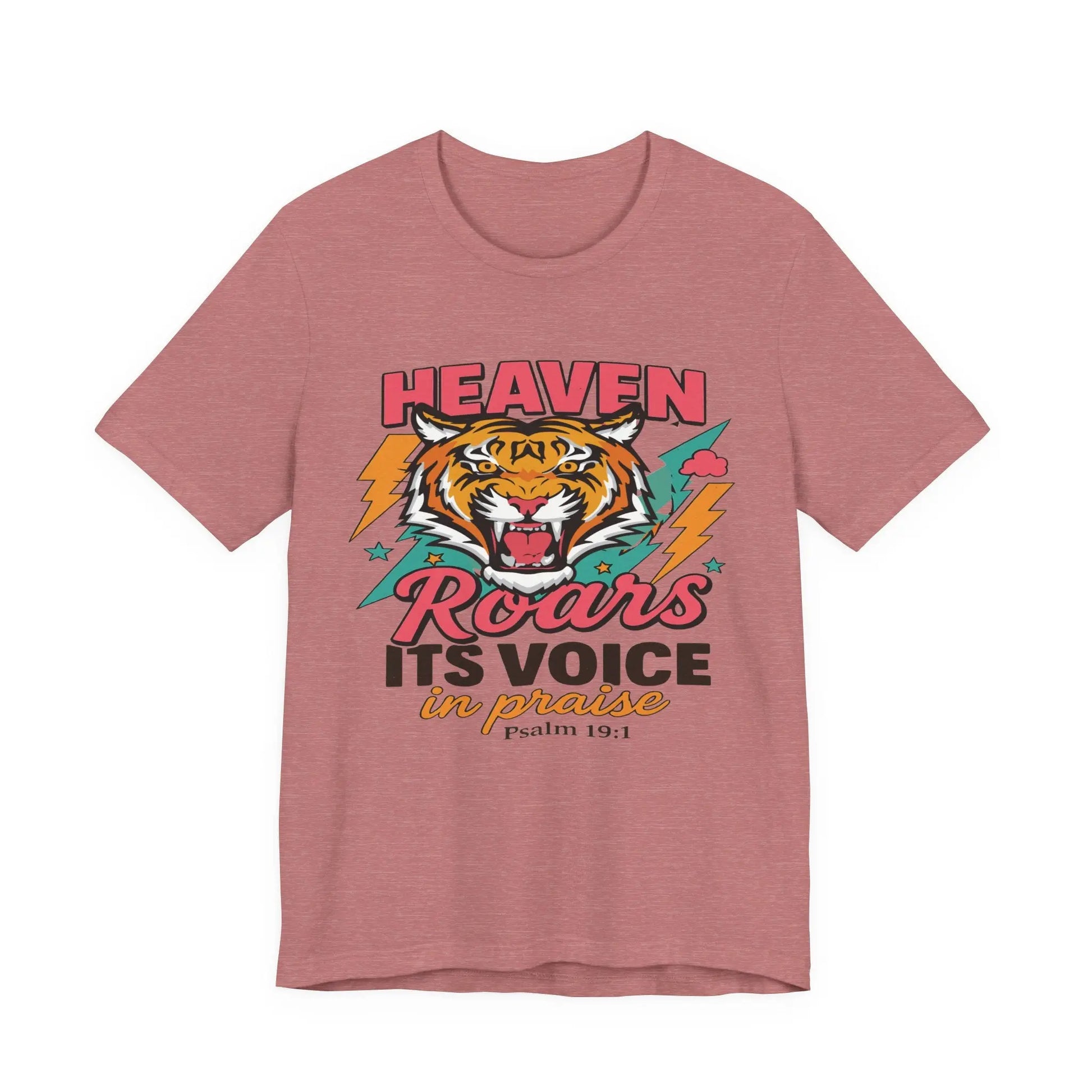 Psalm 19:1 Heaven Roars Shirt – Christian Graphic Tee with Tiger & Lightning Printify