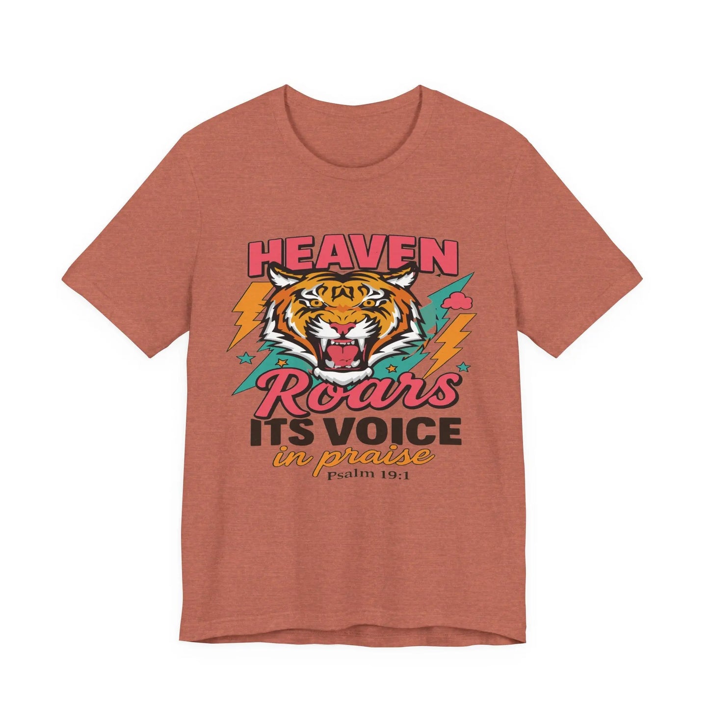 Psalm 19:1 Heaven Roars Shirt – Christian Graphic Tee with Tiger & Lightning Printify