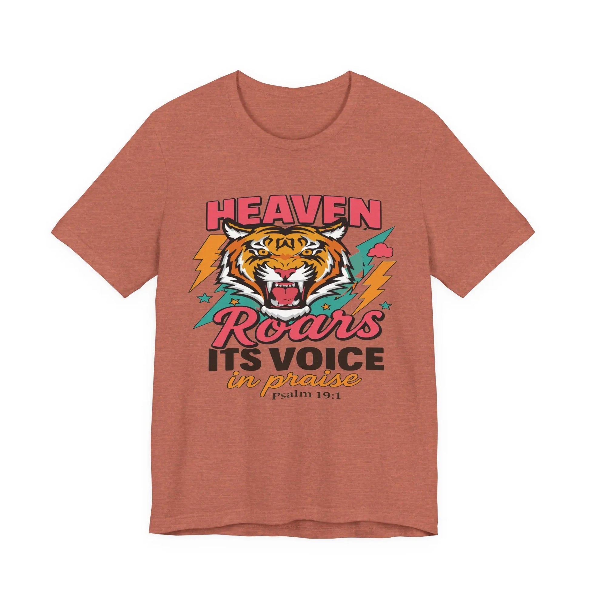 Psalm 19:1 Heaven Roars Shirt – Christian Graphic Tee with Tiger & Lightning Printify