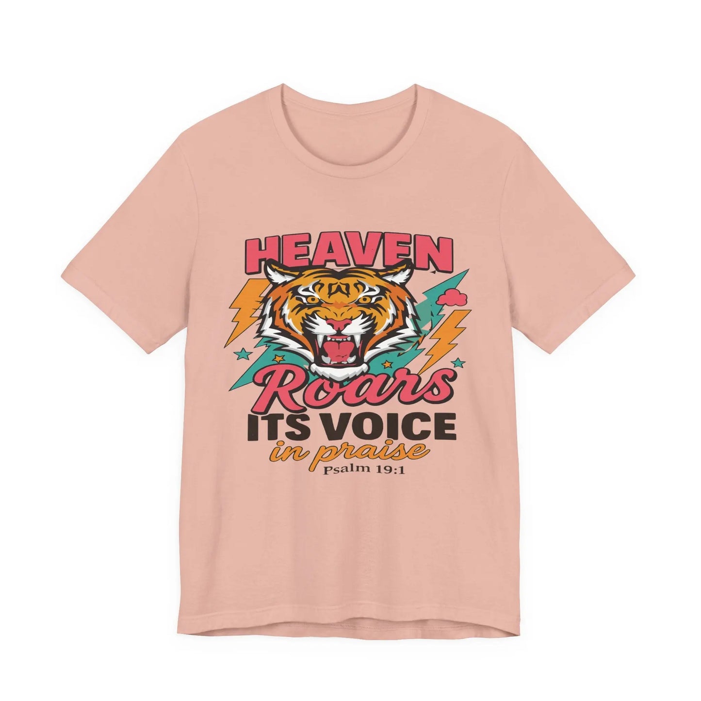Psalm 19:1 Heaven Roars Shirt – Christian Graphic Tee with Tiger & Lightning Printify