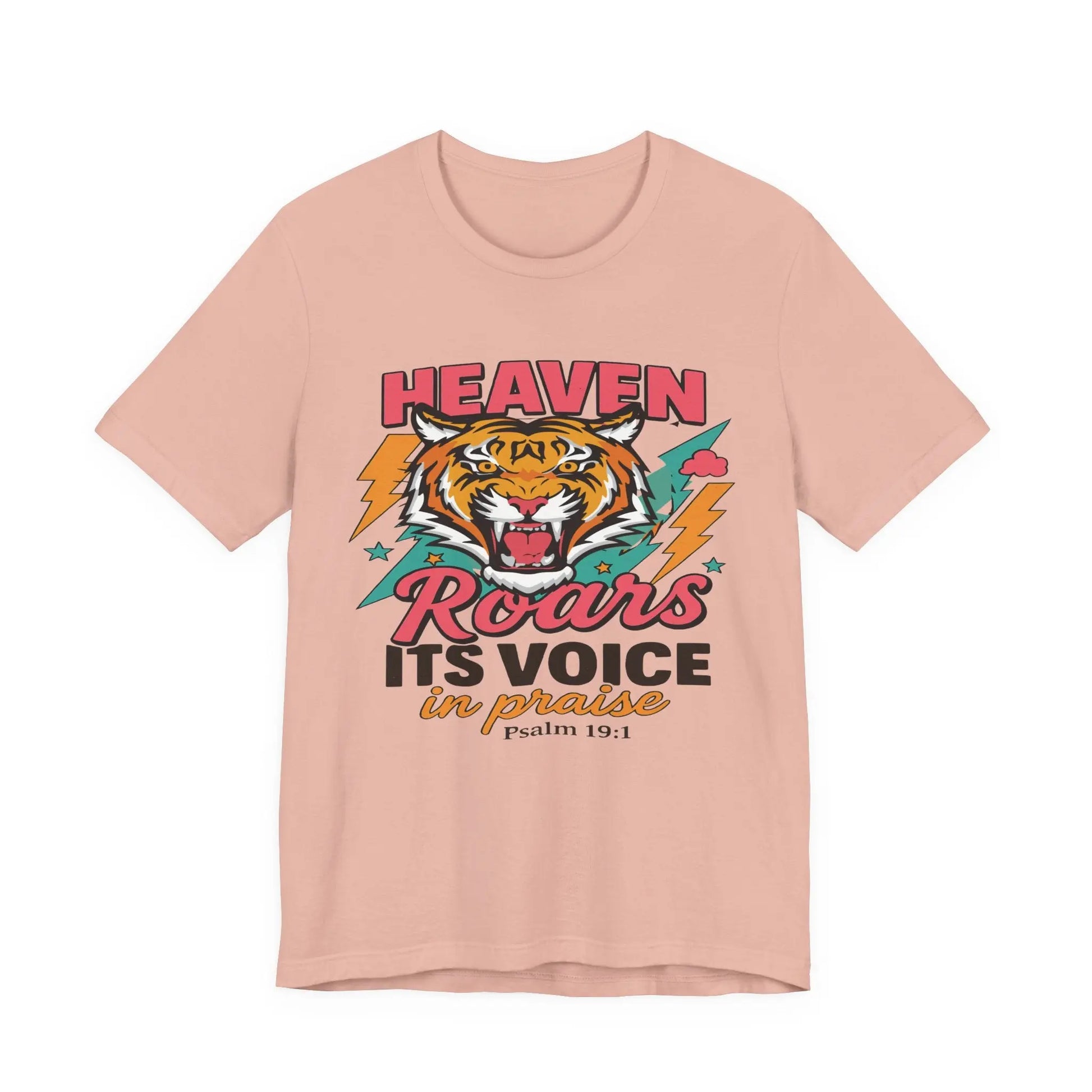 Psalm 19:1 Heaven Roars Shirt – Christian Graphic Tee with Tiger & Lightning Printify