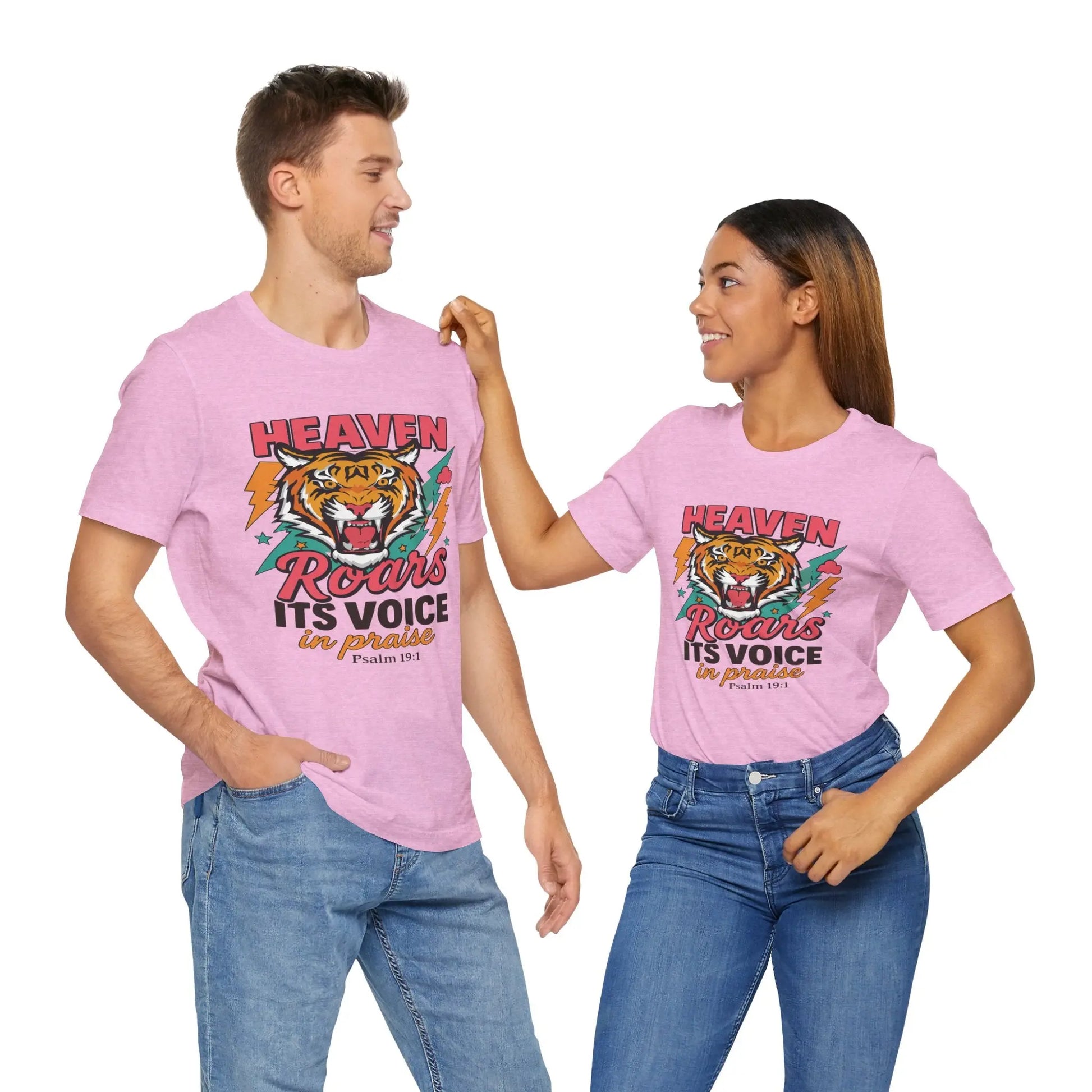 Psalm 19:1 Heaven Roars Shirt – Christian Graphic Tee with Tiger & Lightning Printify
