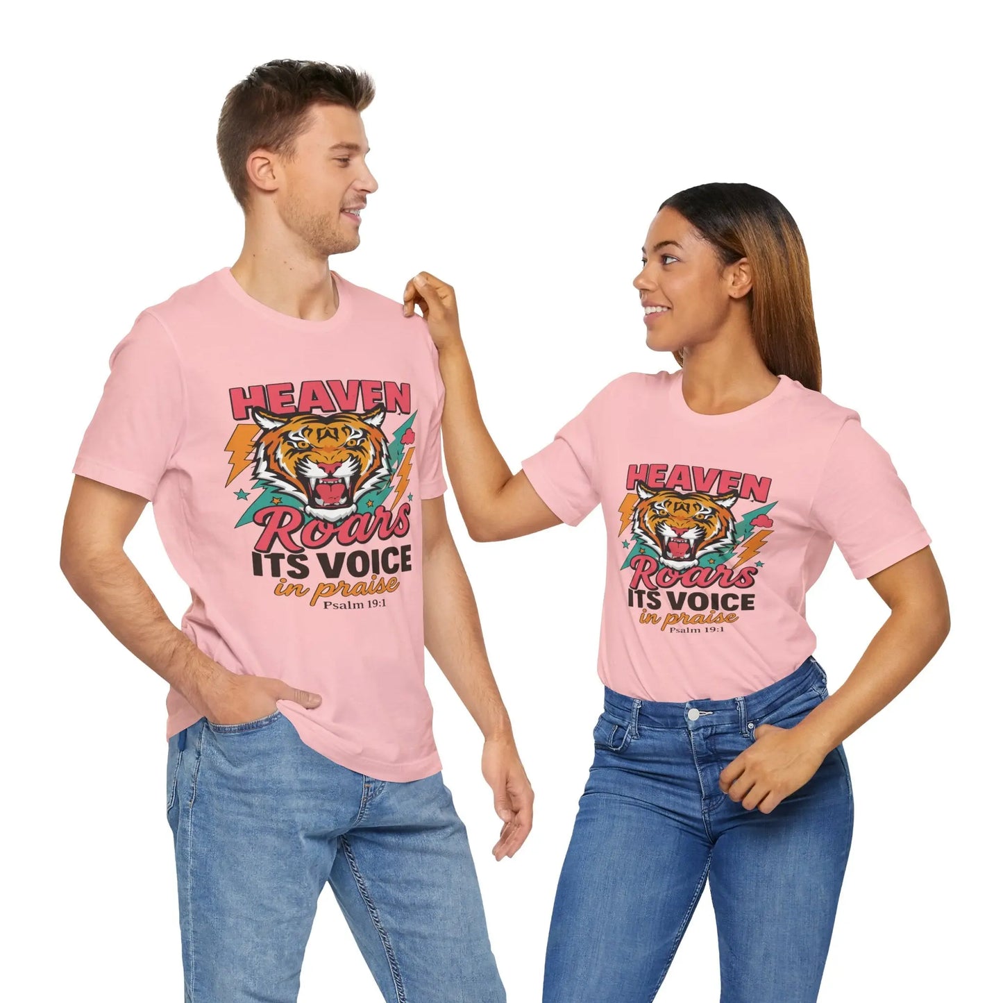 Psalm 19:1 Heaven Roars Shirt – Christian Graphic Tee with Tiger & Lightning Printify