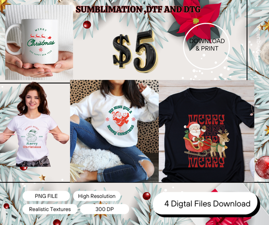 “Merry Christmas” in modern typography with snowflakes and holly, designed for mug sublimation