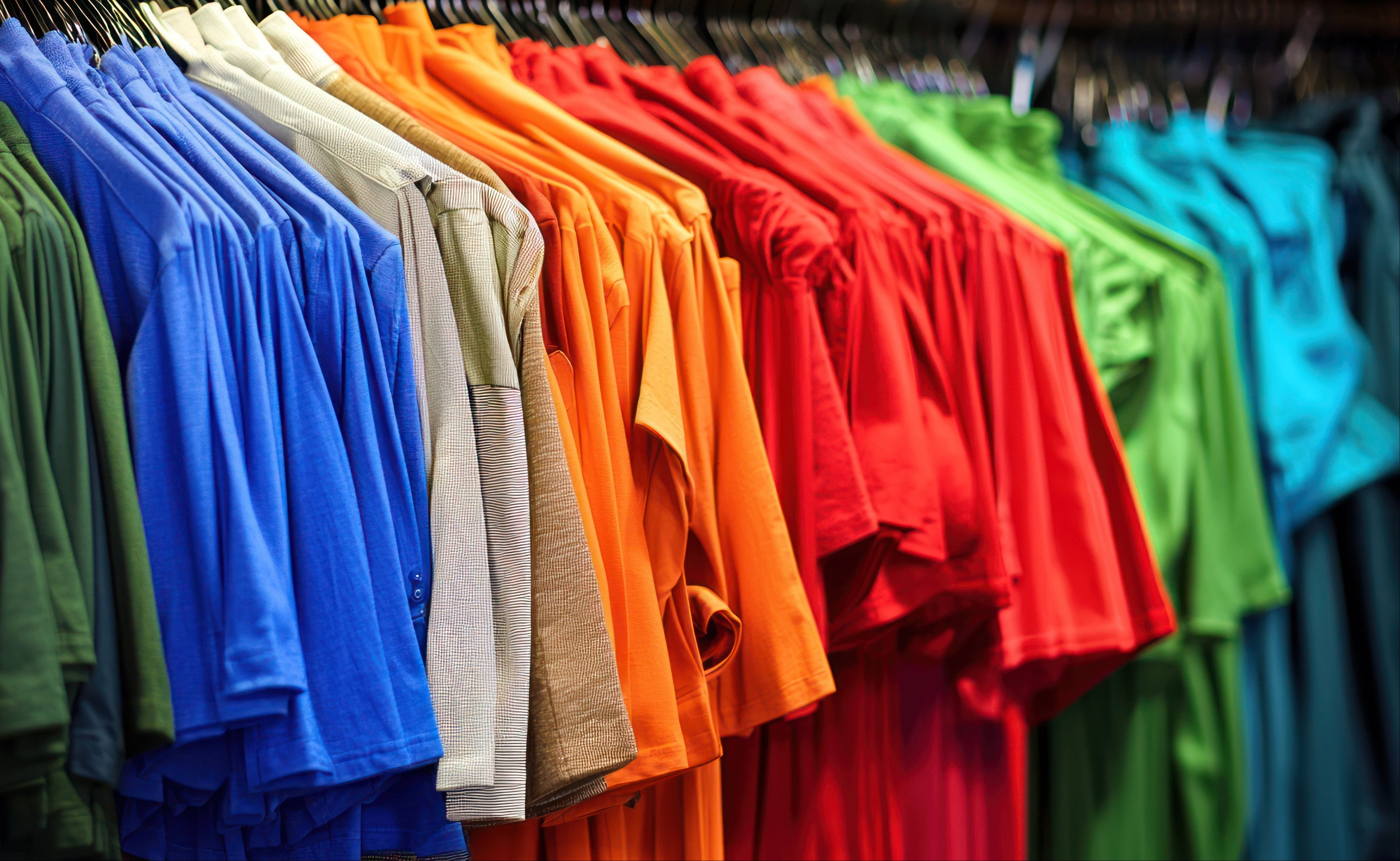 Colorful shirts on hangers