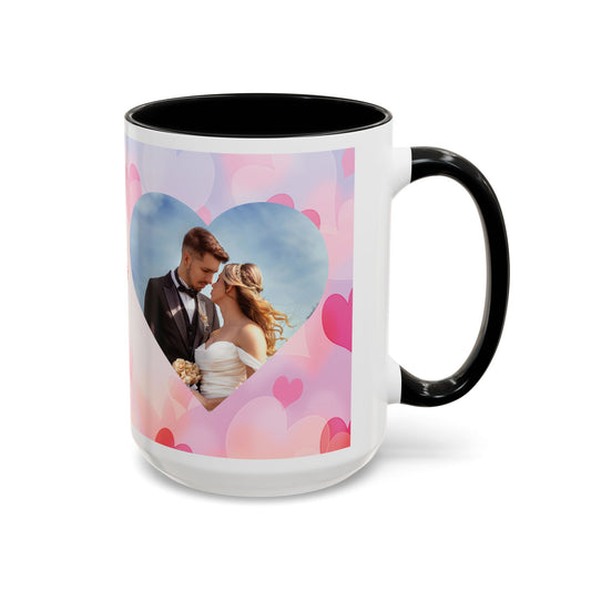 Mug with a printed design feature a personalized photo 