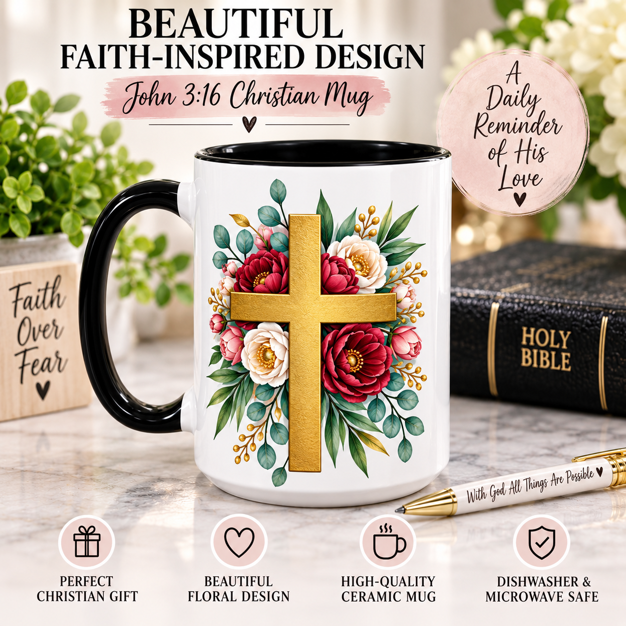Personalized John 3:16 Christian Mug | For God So Loved Faith Gift (11oz, 15oz)