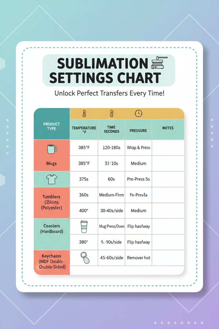 Sublimation Temperature and Time Chart - Quick reference guide for different materials